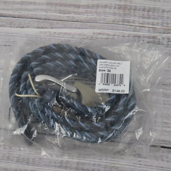 FAHERTY Men's 32 Waist Woven Belt Cerulean Mix Made in USA $148 NEW - Picture 2 of 11